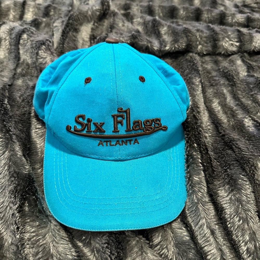 Six Flags Atlanta Blue Cap Kids Unisex Casual Theme Park Outdoors VTG